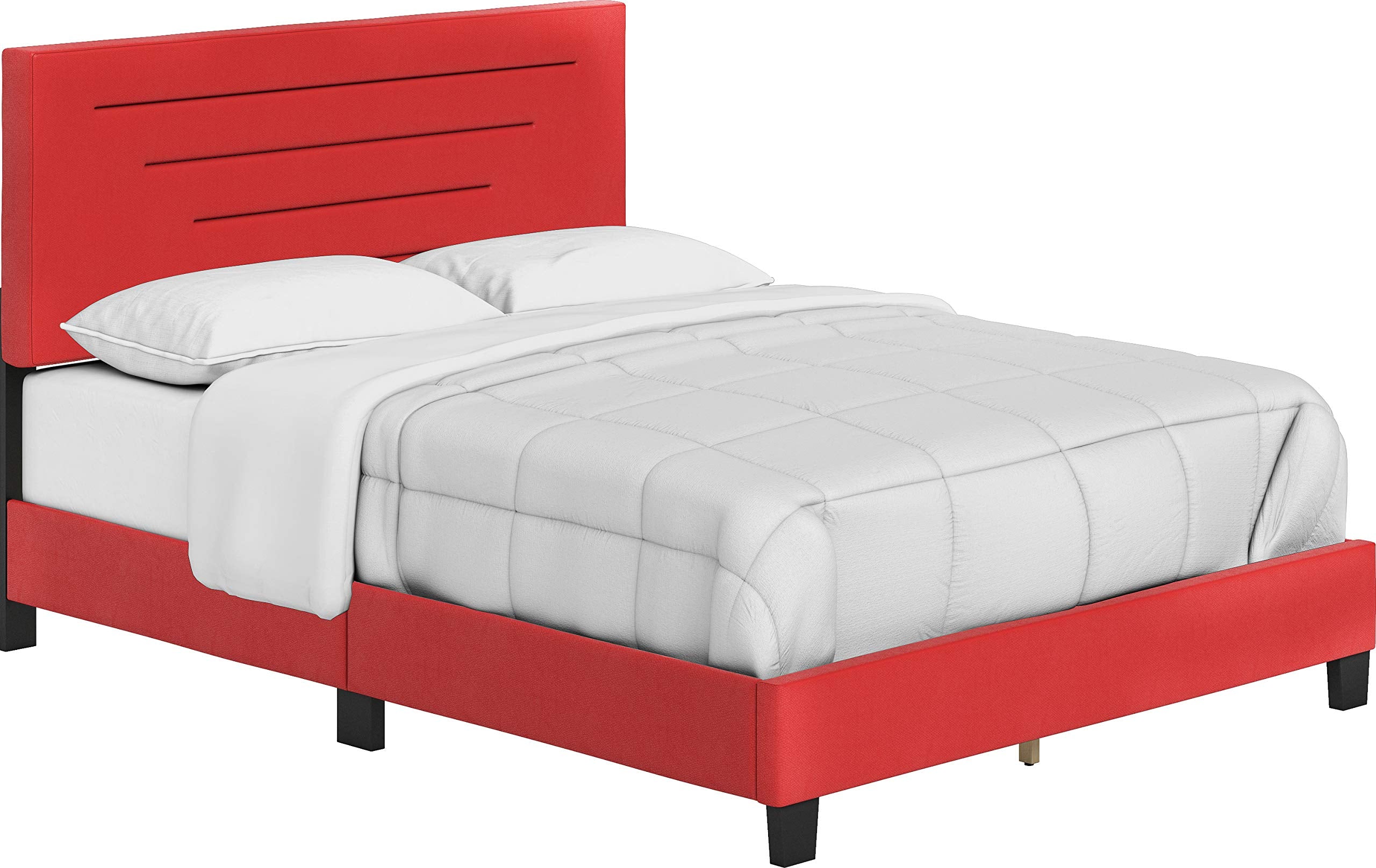 Boyd Sleep Luxenbourg Upholstered Platform Bed with Headboard and Durable Mattress Foundation with Strong Wood Slat Supports, Box Spring Required: Queen, Red