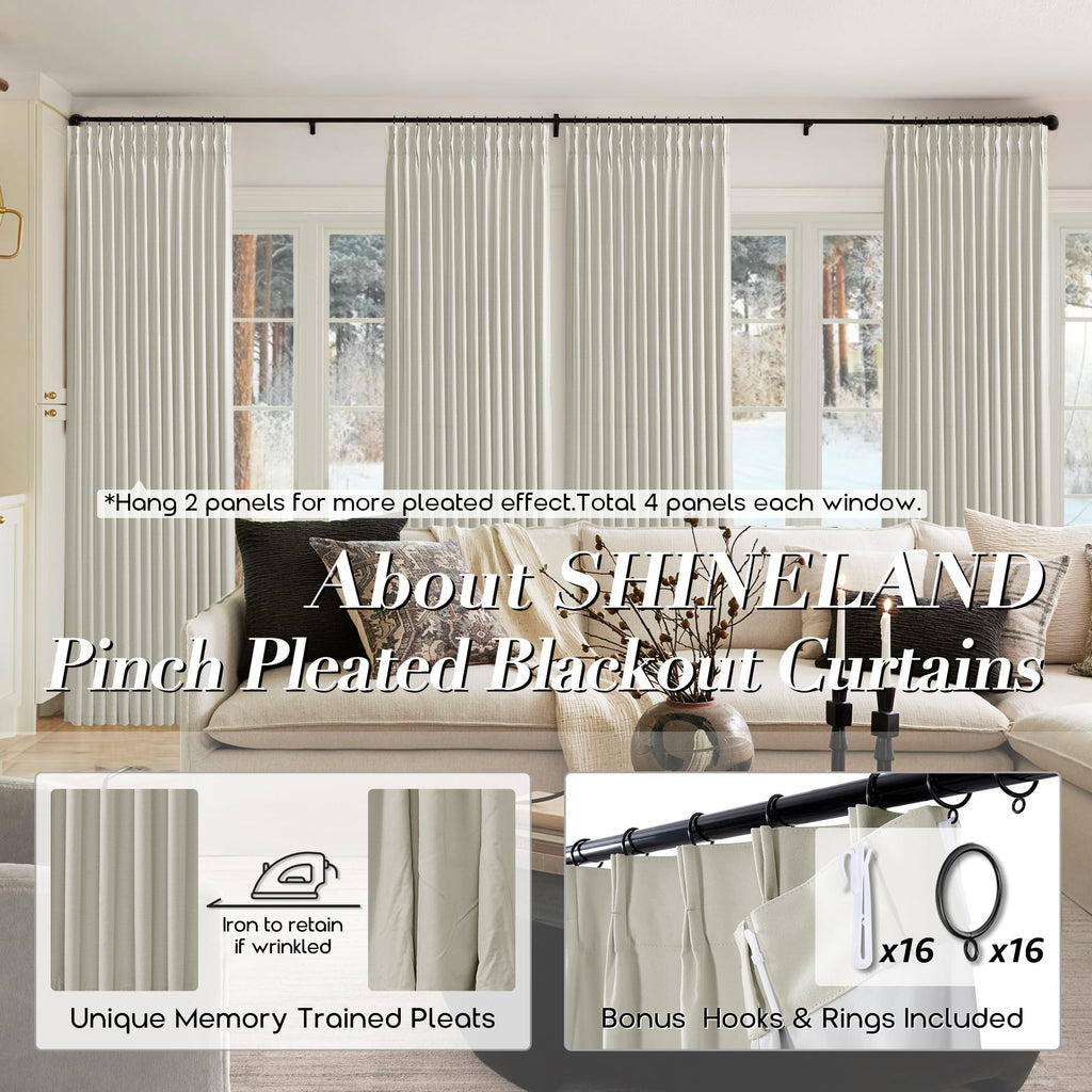 Shineland 8Ft Bay Window Curtains 2 Panel Sets For Living Room 96 Inch Length,8 Foot Ft Linen Pinch Pleated To 98 Inch Long Blackout Farmhouse Drop Cloth Curtains