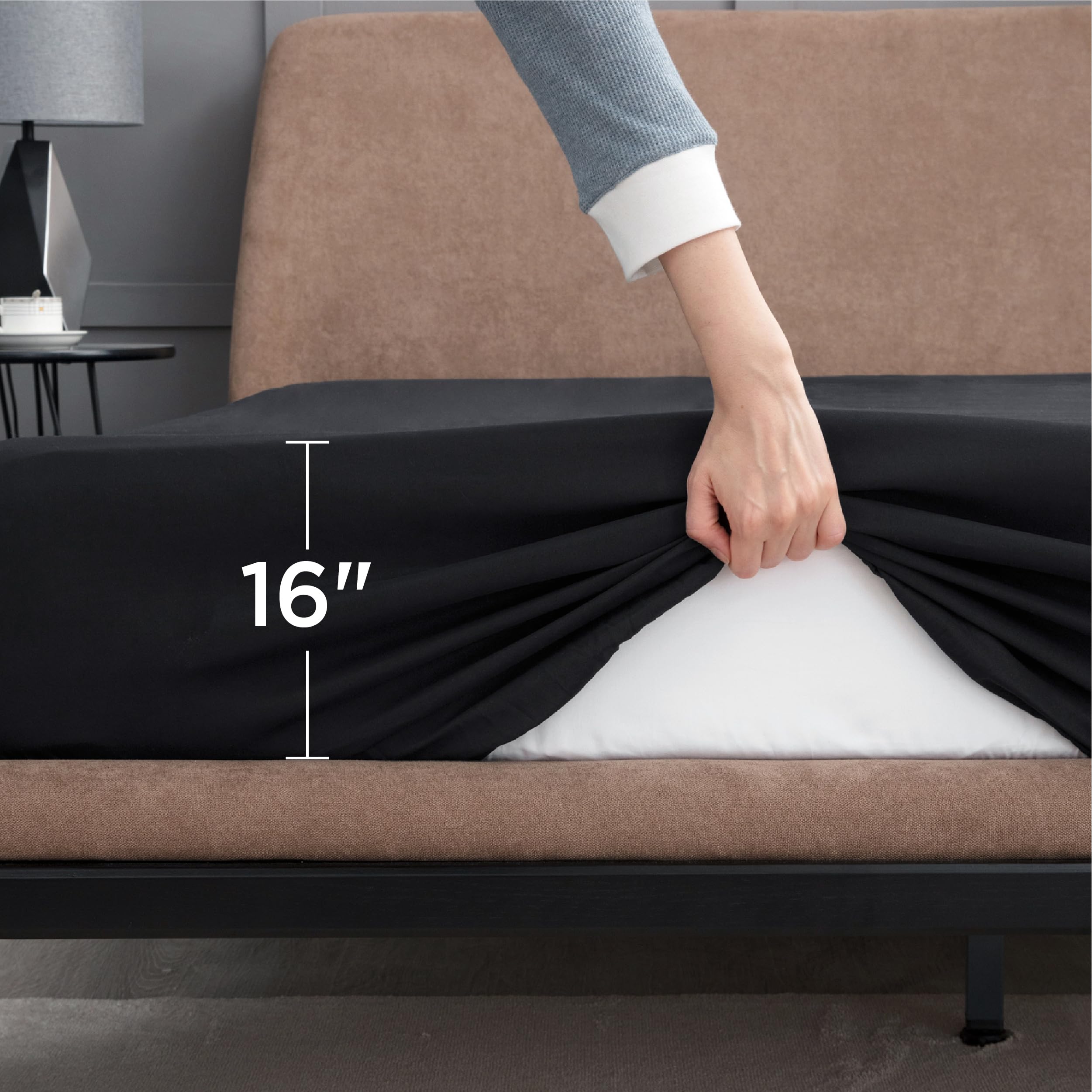 Bedsure Fitted Sheet Queen Size Only - Brushed Microfiber Bed Sheets, Ultra Soft & Breathable, Fade Resistant & Easy Care (Black, 60X80+16 Inches, 1 Piece)