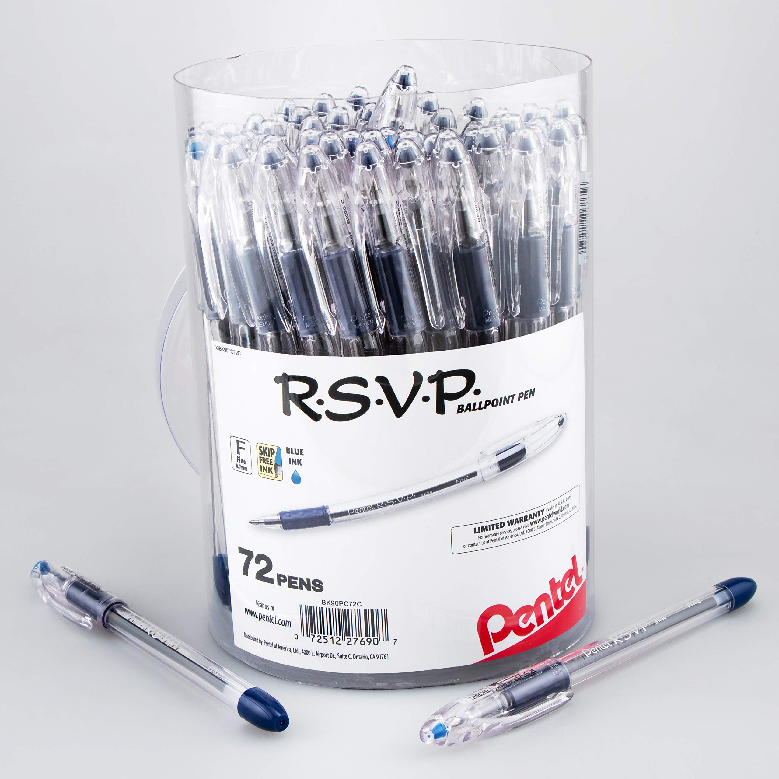 Pentel Rsvp Ballpoint Pen, (0.7Mm) Fine Line, Blue Ink, 72Pk Canister (Bk90Pc72C)