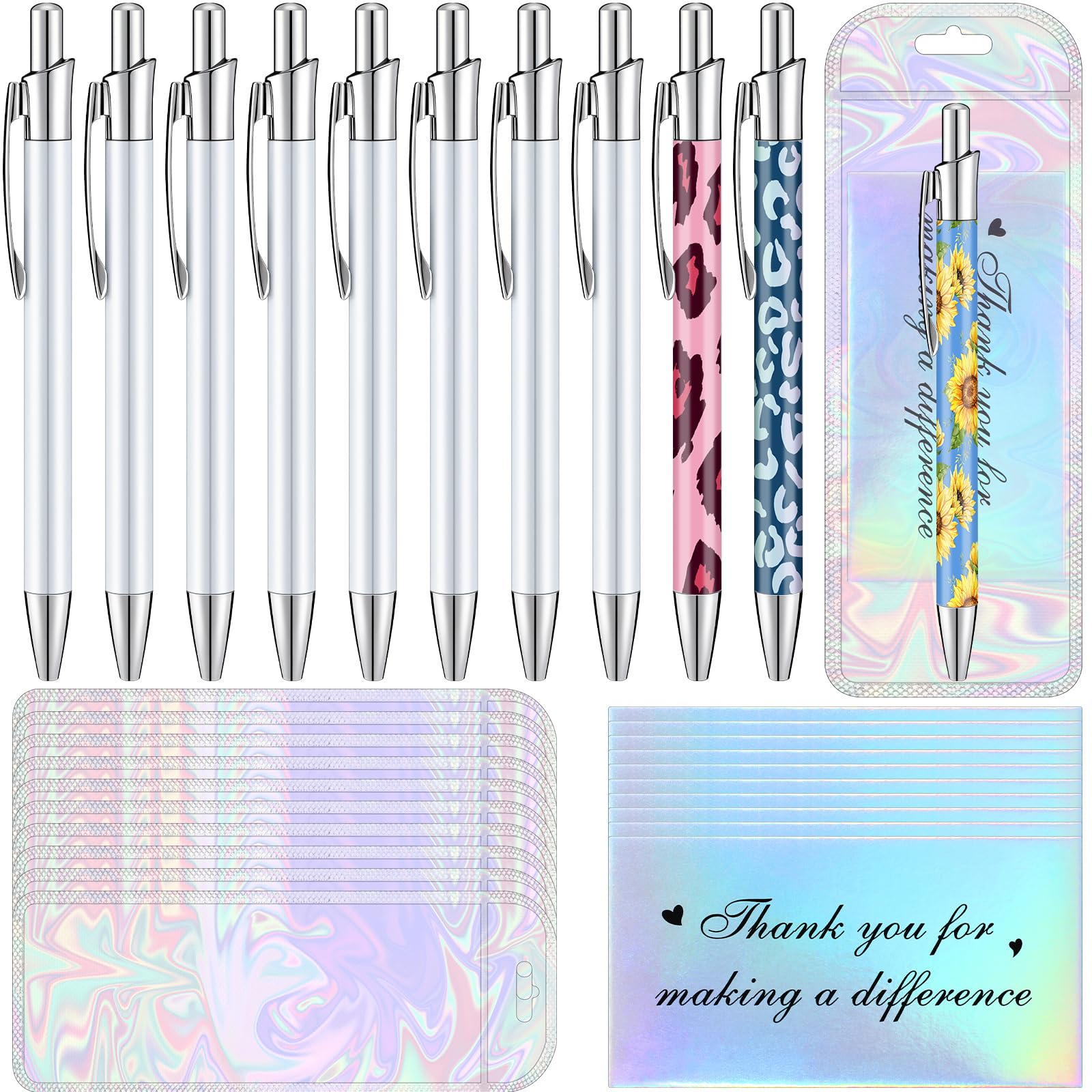 Yexiya 30 Pcs Sublimation Pens Kit Sublimation Pens Blank With Resealable Pouch Bag And Holographic Thank You Card Sublimation B