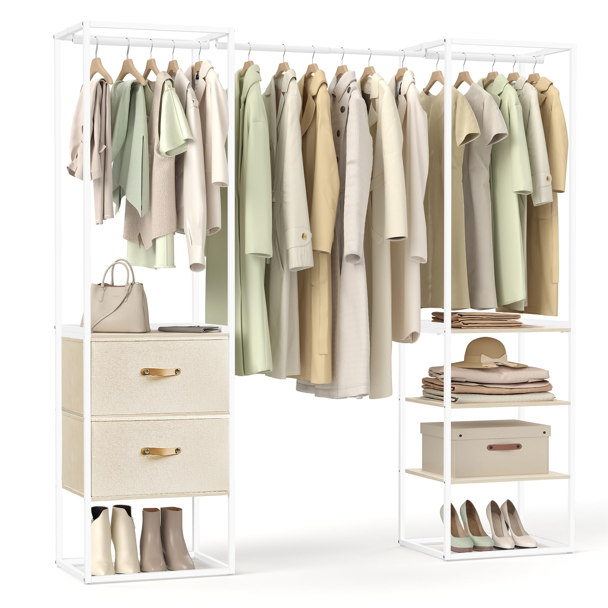 SONGMICS Clothes Rack, 70.9 Inch Wardrobe Freestanding Closet, Heavy Duty Garment Rack with 1 Extendable Hanging Rod, 2 Drawers 