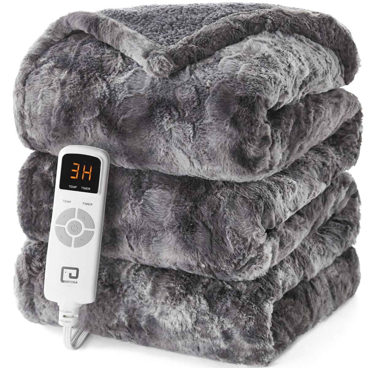 Eheyciga Electric Heated Blanket Throw Faux Fur, 10 Hours Auto Shut Off 6 Heating Levels Heating Blanket Throw, Soft Warm Heated