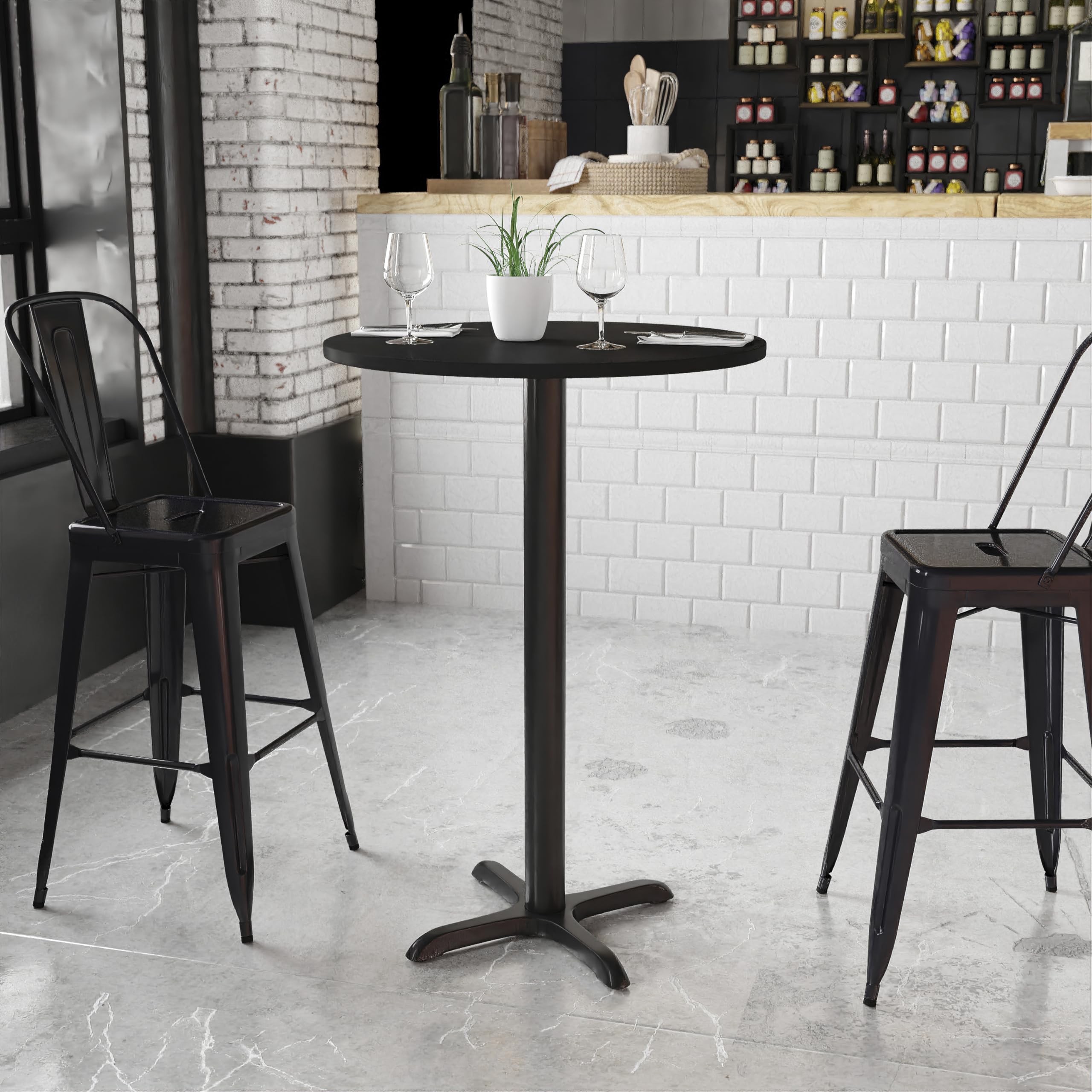 Flash Furniture 30'' Round Black Laminate Table Top With 22'' X 22'' Bar Height Table Base