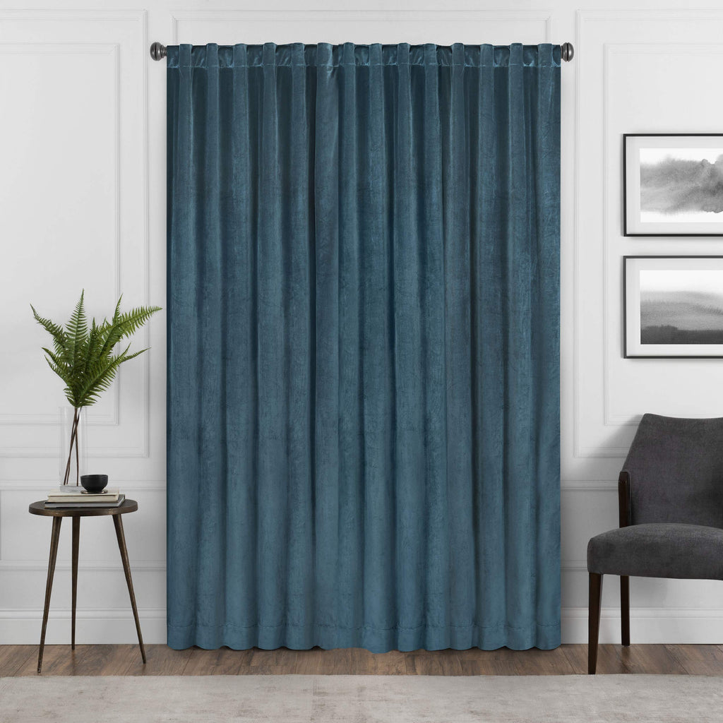 Eclipse Velvet Rod Pocket Curtain, Blackout Thermal Insulated, 50"W x 95"L, Teal