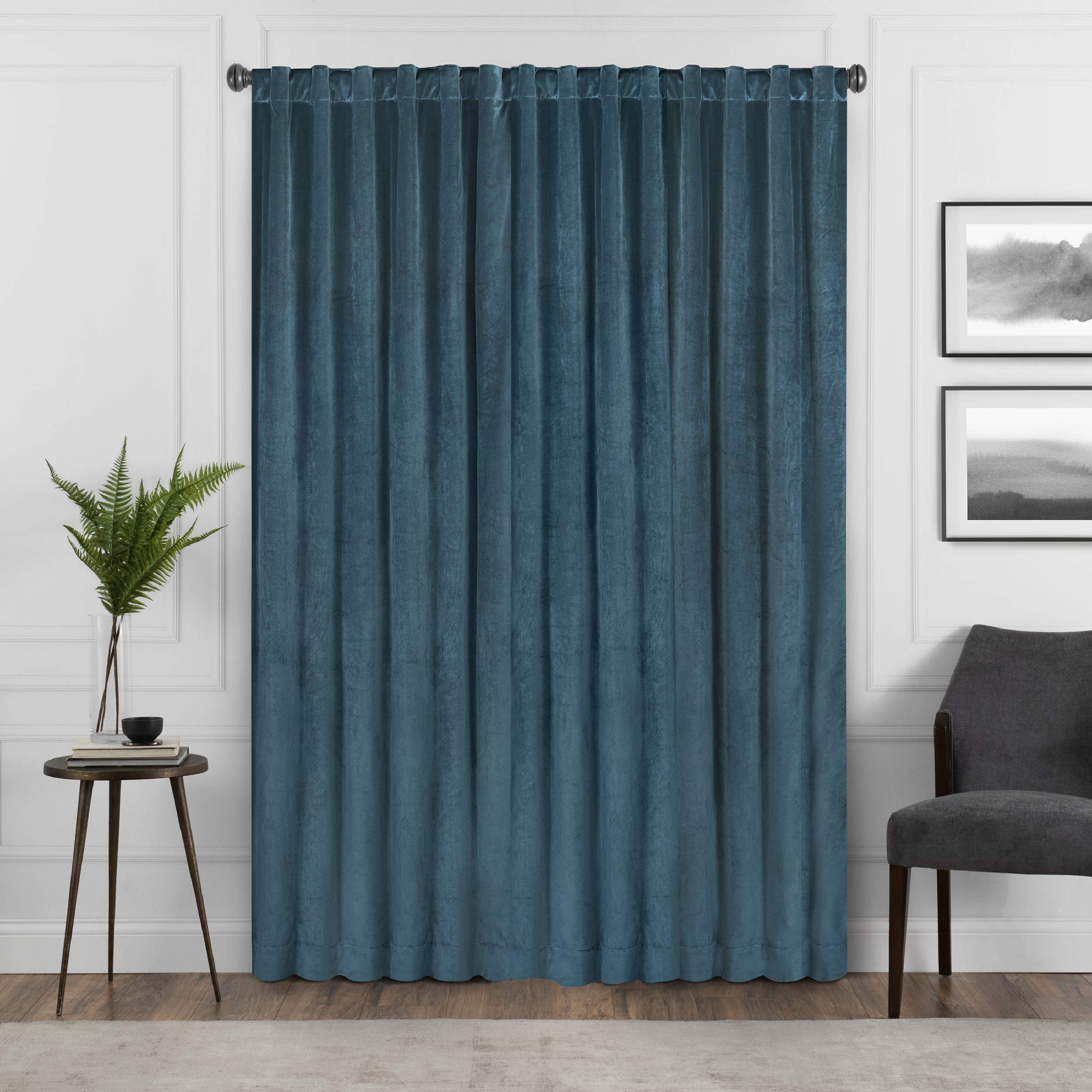 Eclipse Harper Velvet Rod Pocket Curtains For Bedroom, Single Panel, 50 In X 84 In, Teal