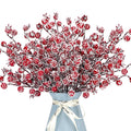 12 Pack Artificial Red Berry Stems Frosted Holly Berry Picks Christmas Picks Sprays Snowy Berry Twig Branches for Xmas Tree Garl
