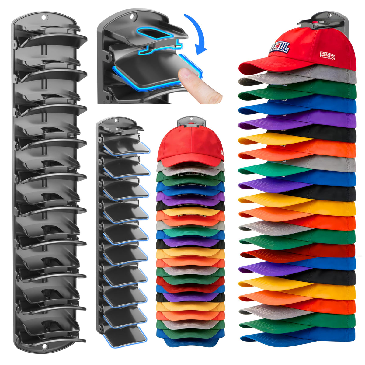 genicuts Double Capacity Hat Organizer for Baseball Caps 2 Packs  40 Cap Storage with Spring Clips, Wall Mount Closet & Door Ha