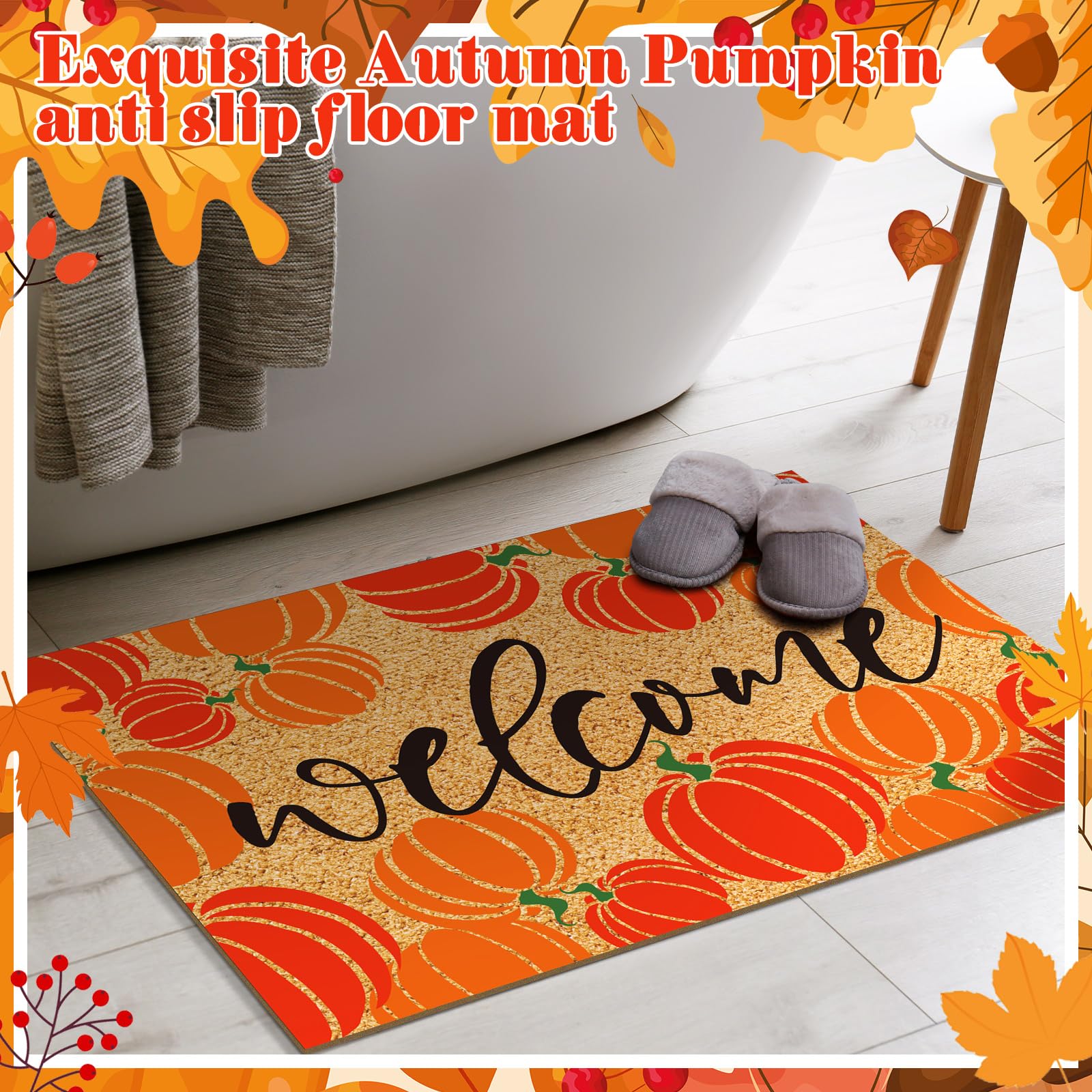Moucuny 2 Pcs Pumpkin Door Mat Fall Welcome Front Door Mat Autumn Harvest Decorative Mat 15.75 X 23.62 Inches Non Slip Entrance