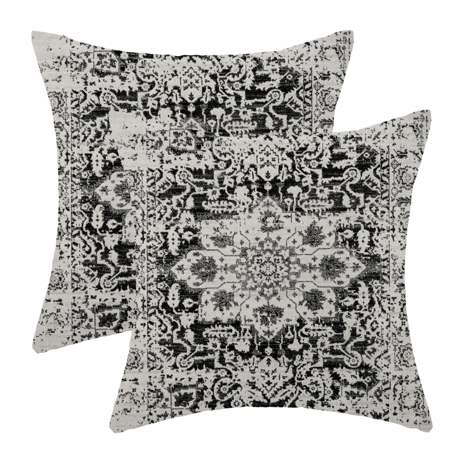 Aeioae Boho Pillow Covers 20X20 Inch Set Of 2,Black Grey Gray Carpet Pattern Throw Pillows Case,Ethnic Design Retro Outdoor Deco