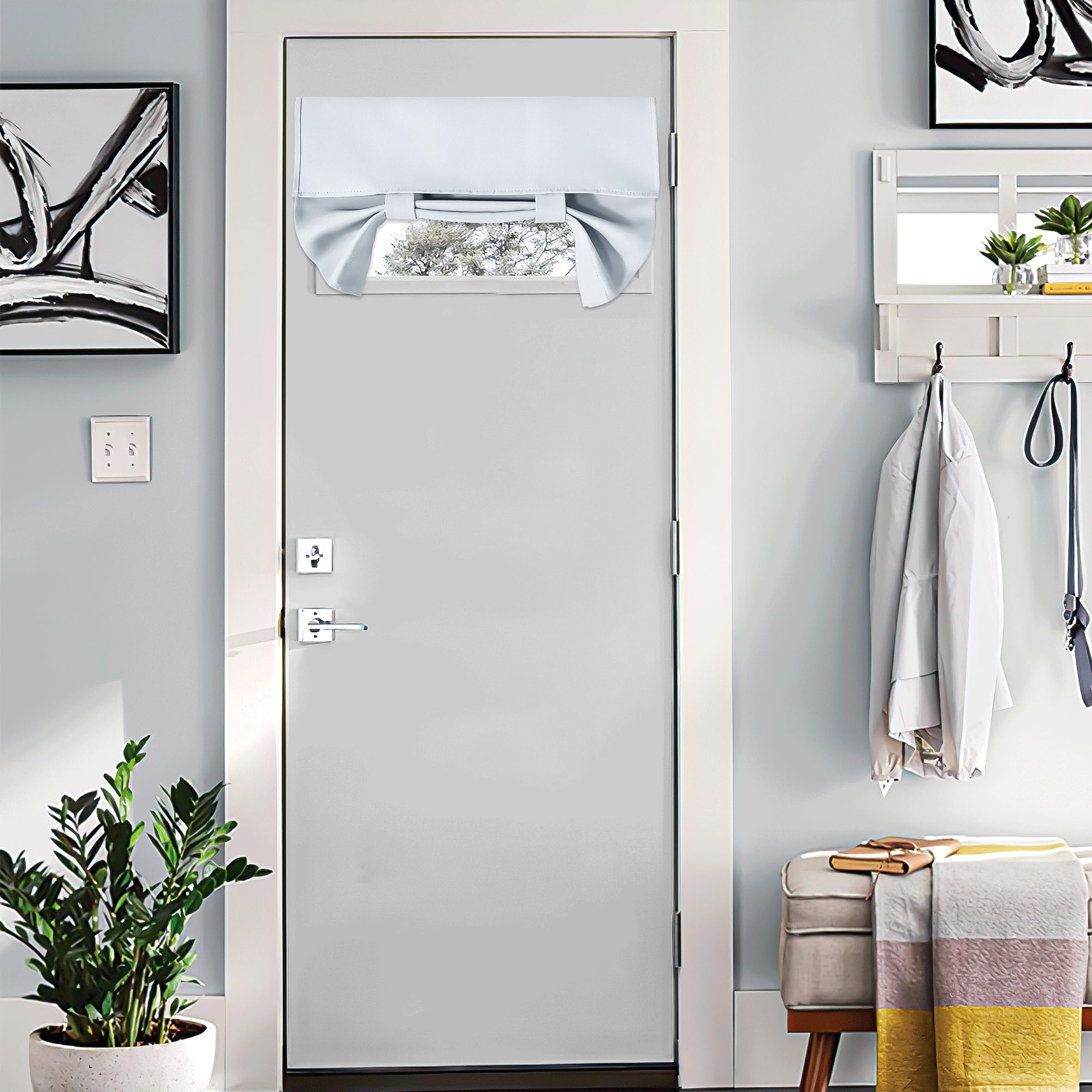 Nicetown French Door Curtains For Small Door Window Thermal Insulated Noise Reducing Blackout Curtains For Office Classroom Kitchen Valances For Home Decor, 26W X 18L Inches, Greyish White, 1 Panel