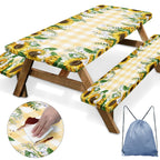 Britown Picnic Table Cover With Bench Covers Elastic Edges, Yellow Fitted Table Cover, Outdoor Patio Camping Essentials 72 Inch