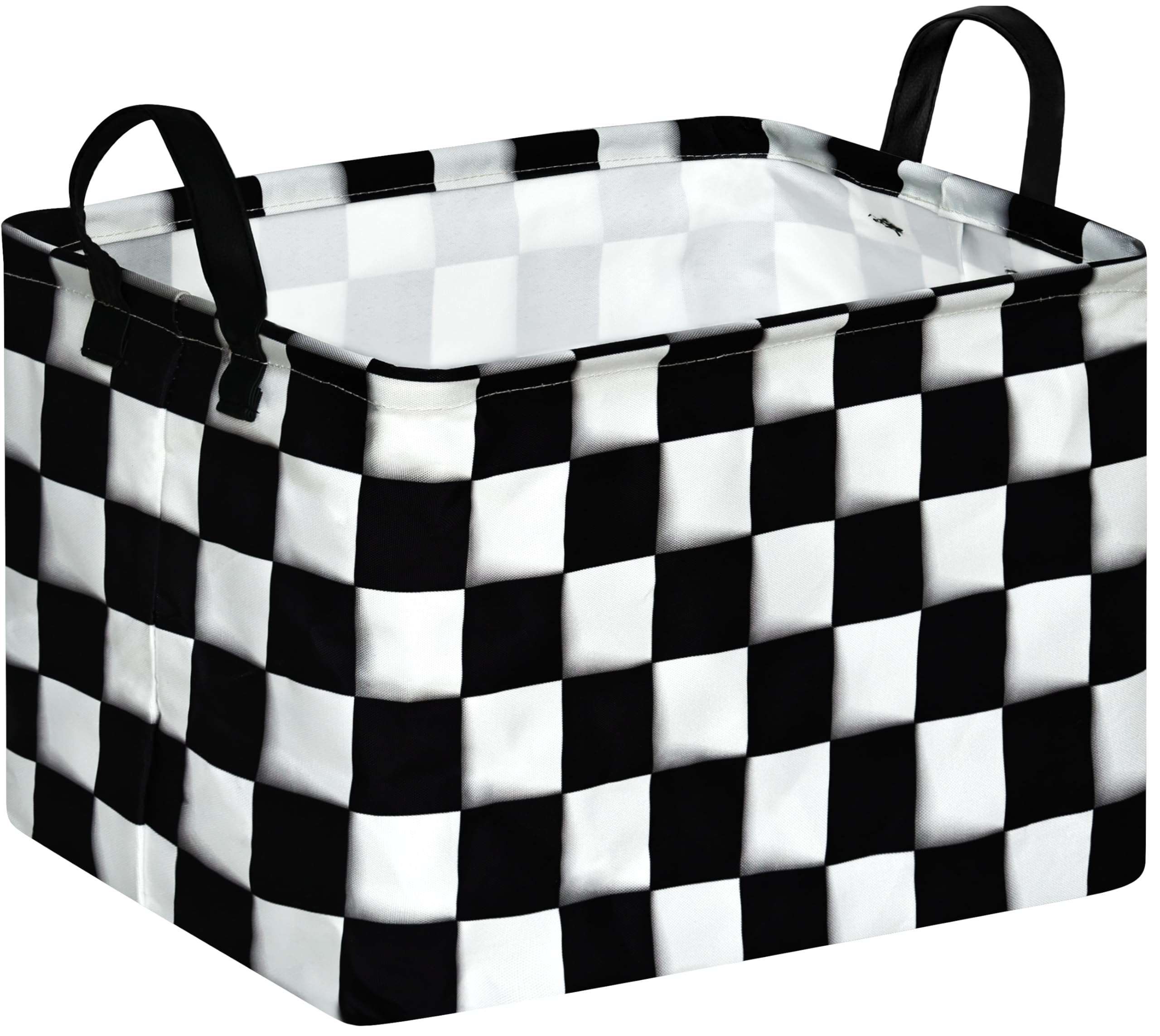 KUNRO Checkered Flag Foldable Storage Basket Boys Toys Car Organizer Bin Waterproof Baby Gifts Empty Basket for Nursery Hamper H