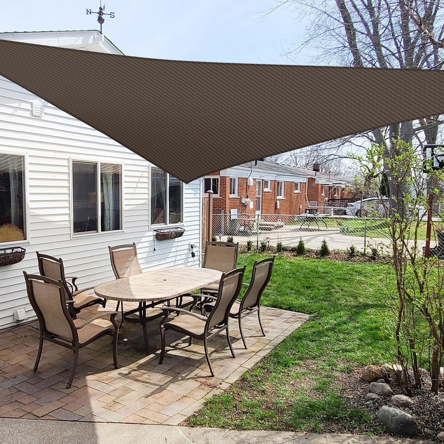 Windscreen4Less 16' X 16' X 16' Sun Shade Sail Triangle Outdoor Canopy Cover Uv Block For Backyard Porch Pergola Deck Garden Pat