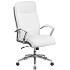 Flash Furniture Rebecca High Back Designer White Leathersoft Smooth Upholstered Executive Swivel Office Chair With Chrome Base And Arms