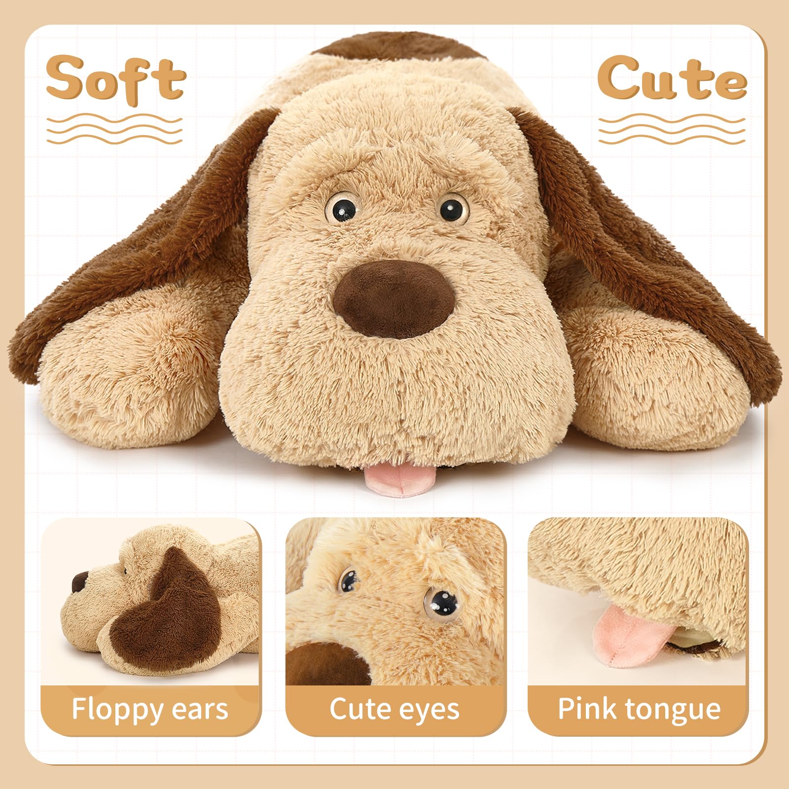 Morismos Giant Dog Stuffed Animals 40', Large Dog Puppy Plush, 40 Inch Big Dog Pillow For Kids, Brown