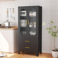 Paofin Kitchen Pantry Storage Cabinet With 2 Acrylic Doors, 2 Drawers,2 Adjustable Shelves, Freestanding Cupboard Versatile Stor