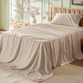 Bedsure Twin Sheets Set - Soft Twin Bed Sheets, 3 Pieces Hotel Luxury Light Khaki Sheets Twin, Easy Care Polyester Microfiber Co
