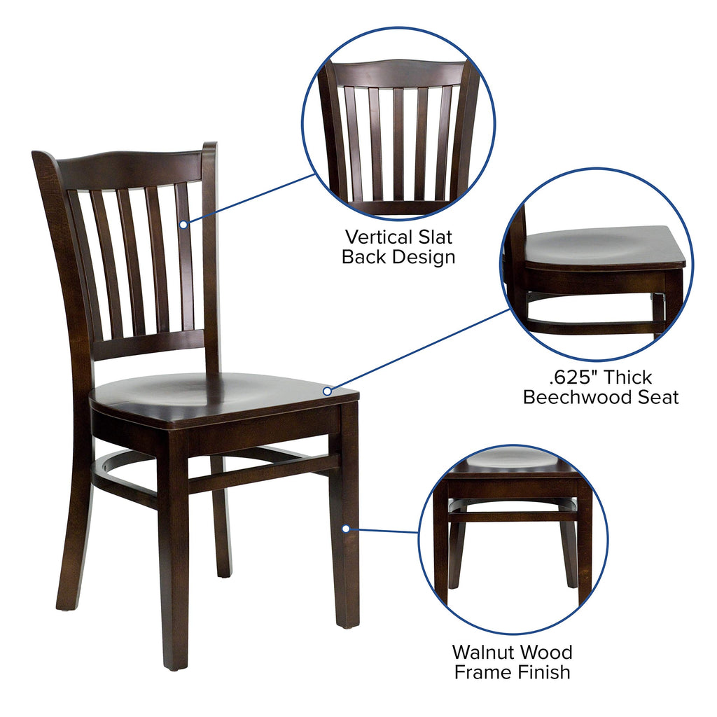 Flash Furniture HERCULES Series Vertical Slat Back Walnut Wood Restaurant Chair