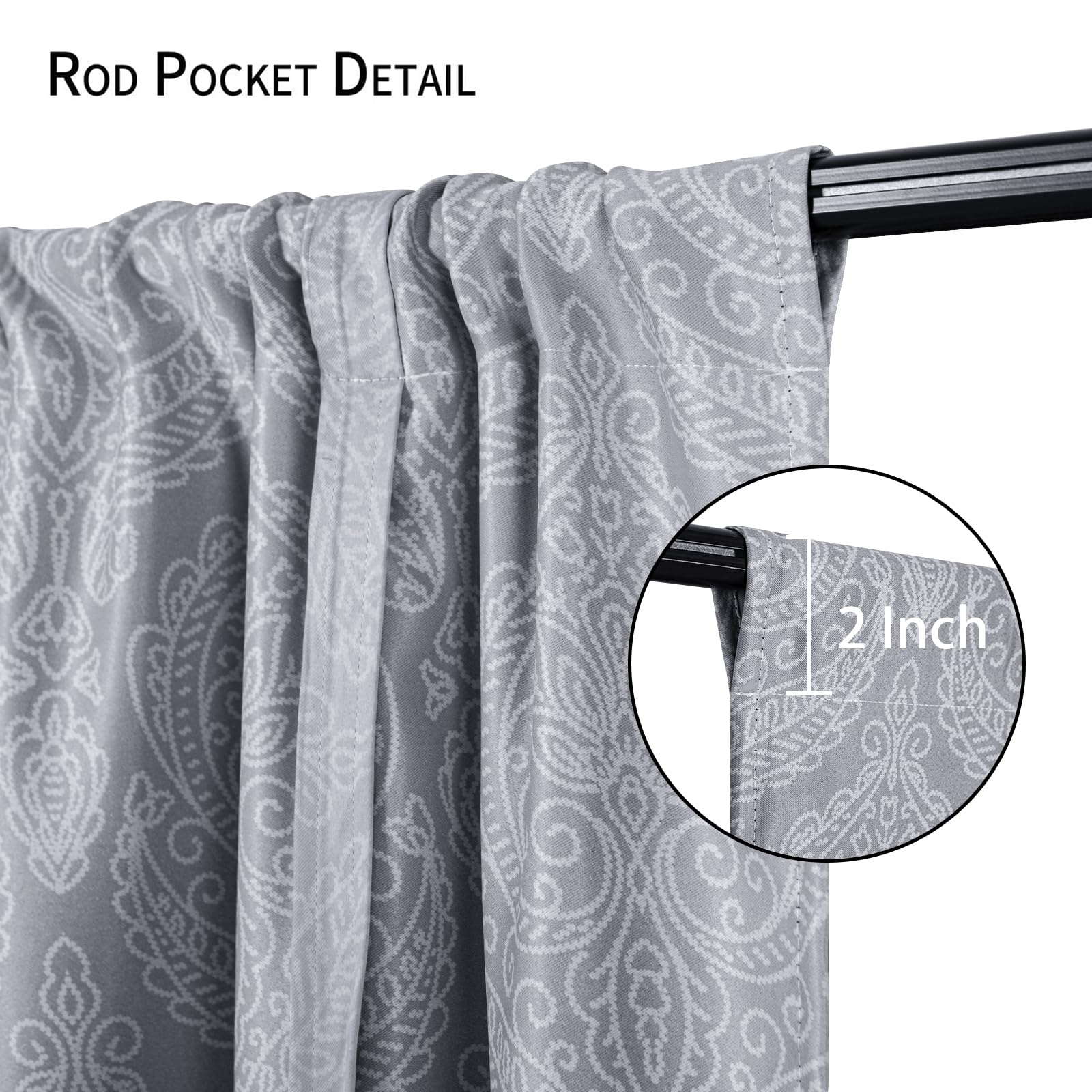 Dwcn Ombre Blackout Curtains-Damask Patterned Tie Up Shade For Window Thermal Insulated Room Darkening Rod Pocket Curtains For K