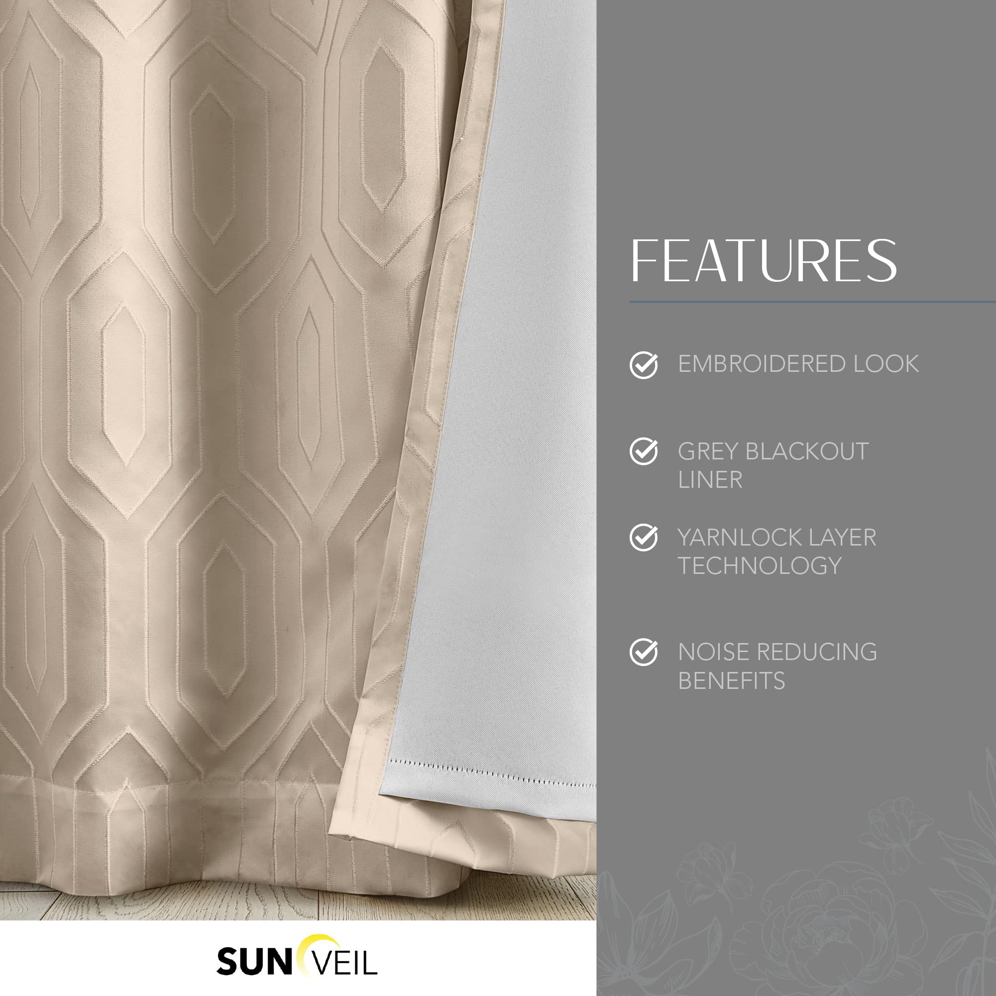 Elrene Home Fashions Sunveil Huxley Geometric Blackout Window Curtain Panel, 52X84, Taupe
