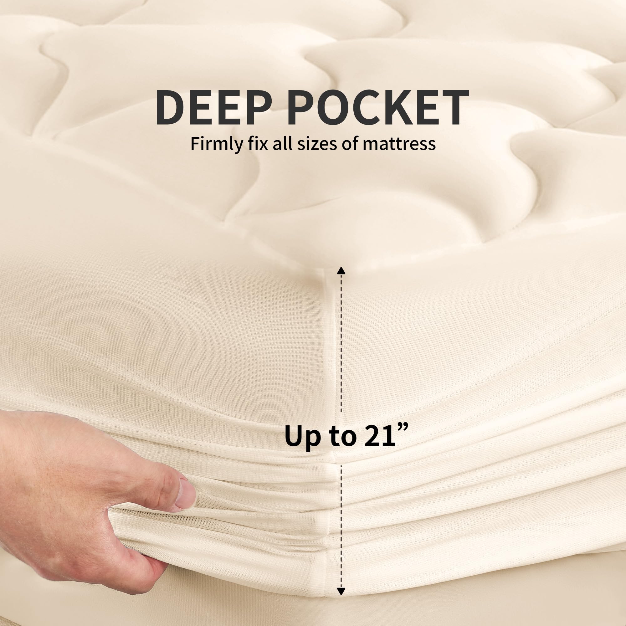 Sleep Zone Mattress Pad Queen, Double Bed Mattress Topper For Bedroom, Breathable Mattress Protector, Cooling Mattress Cover With Deep Pocket, Comfortable & Soft (Beige, Queen)