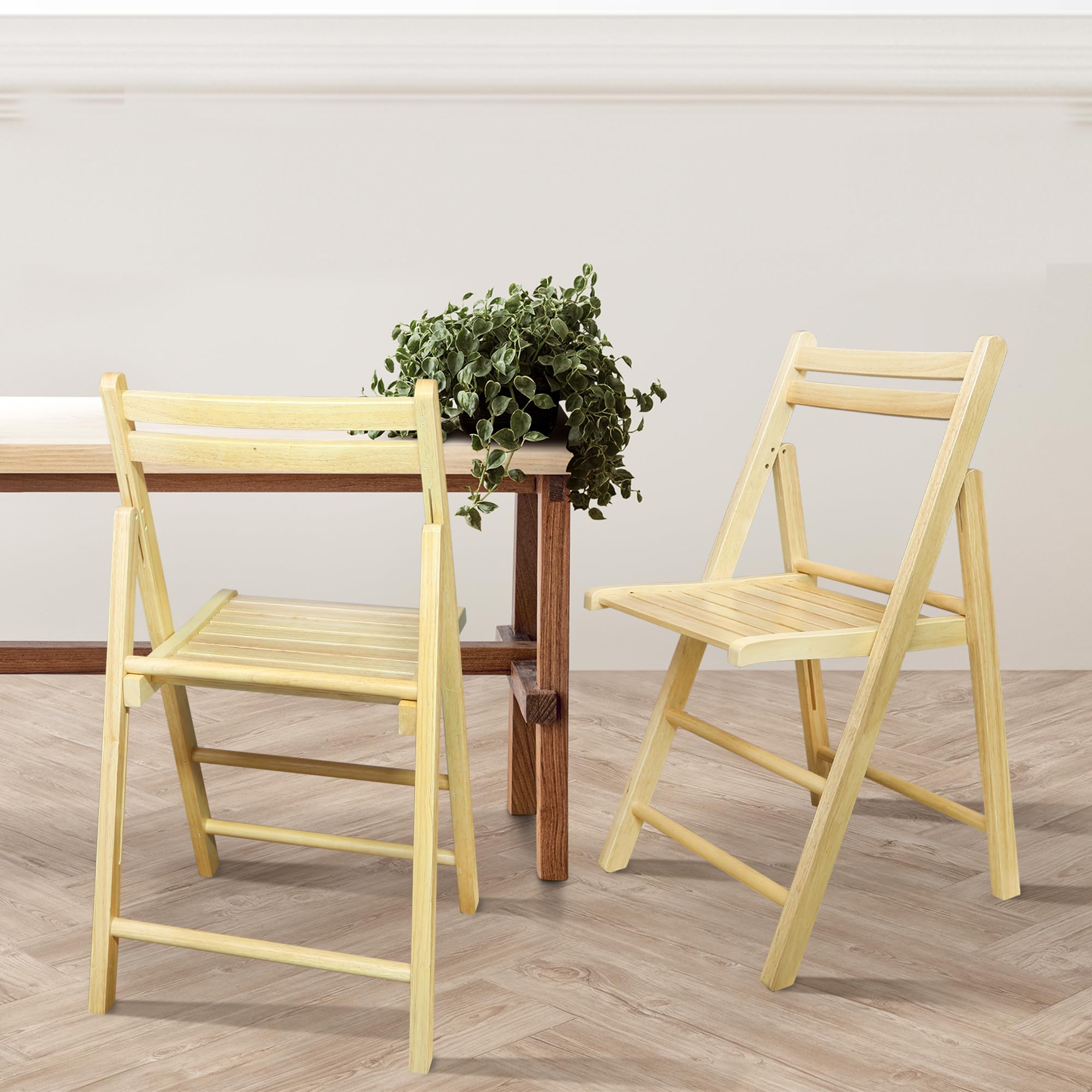 Casual Home Wooden Folding Chairs 2-Pcs Set - Natural