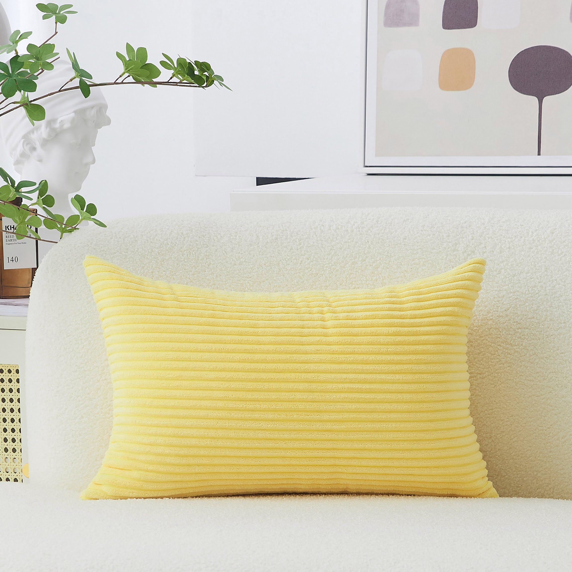 Home Brilliant Lumbar 12X20 Pillow Cover Yellow Rectangle Pillow Cover Striped Corduroy Soft Throw Pillowcase For Wedding Holida