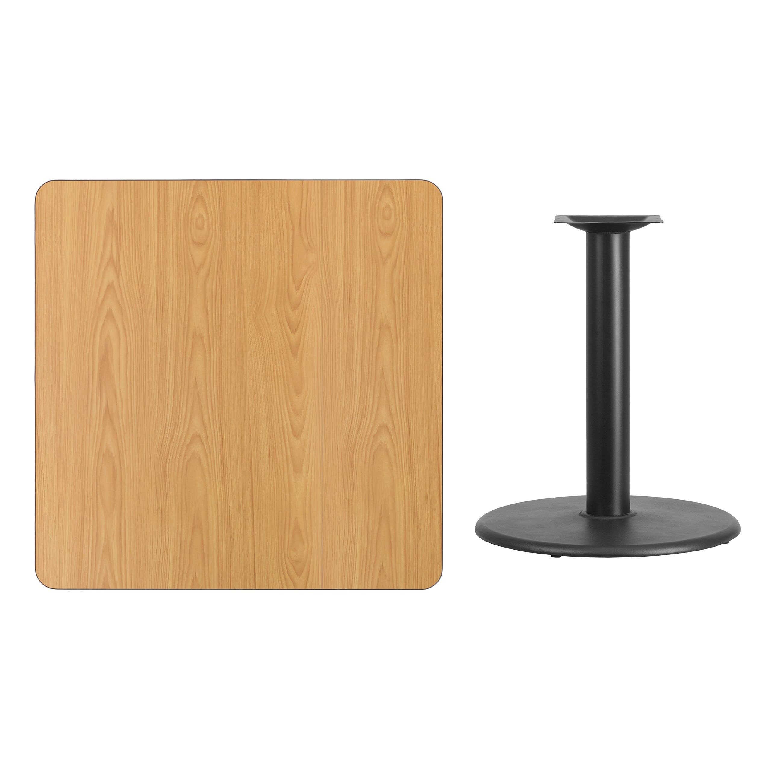 Flash Furniture Graniss 36'' Square Natural Laminate Table Top with 24'' Round Table Height Base