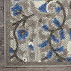 HomeRoots Grey/Multi 100% Polypropylene 8’ x 11’ Gray and Blue Vines Indoor Outdoor Area Rug