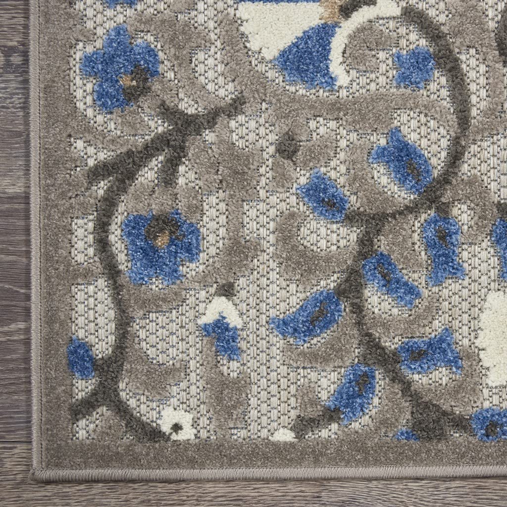 HomeRoots Grey/Multi 100% Polypropylene 8’ x 11’ Gray and Blue Vines Indoor Outdoor Area Rug