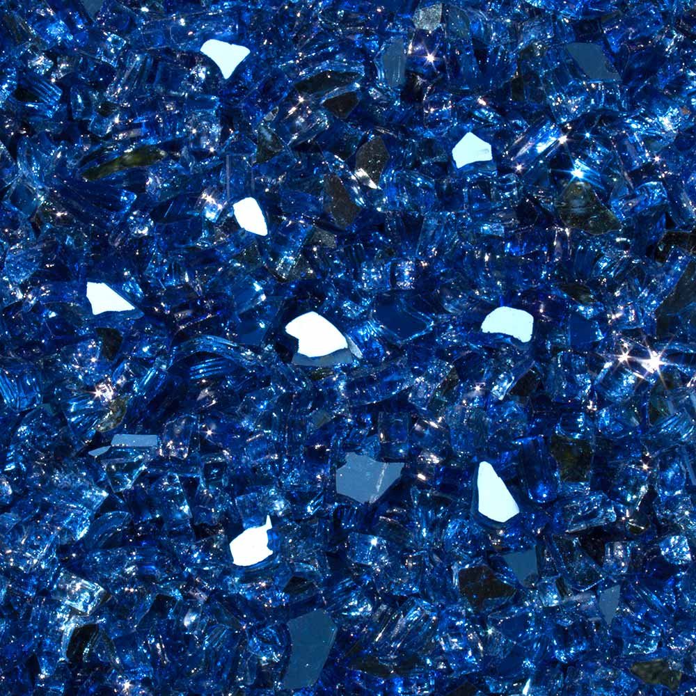 High Luster, 1/4' Reflective Tempered Fire Glass In Meridian Blue, 10 Pound Jar, By Celestial Fire Glass