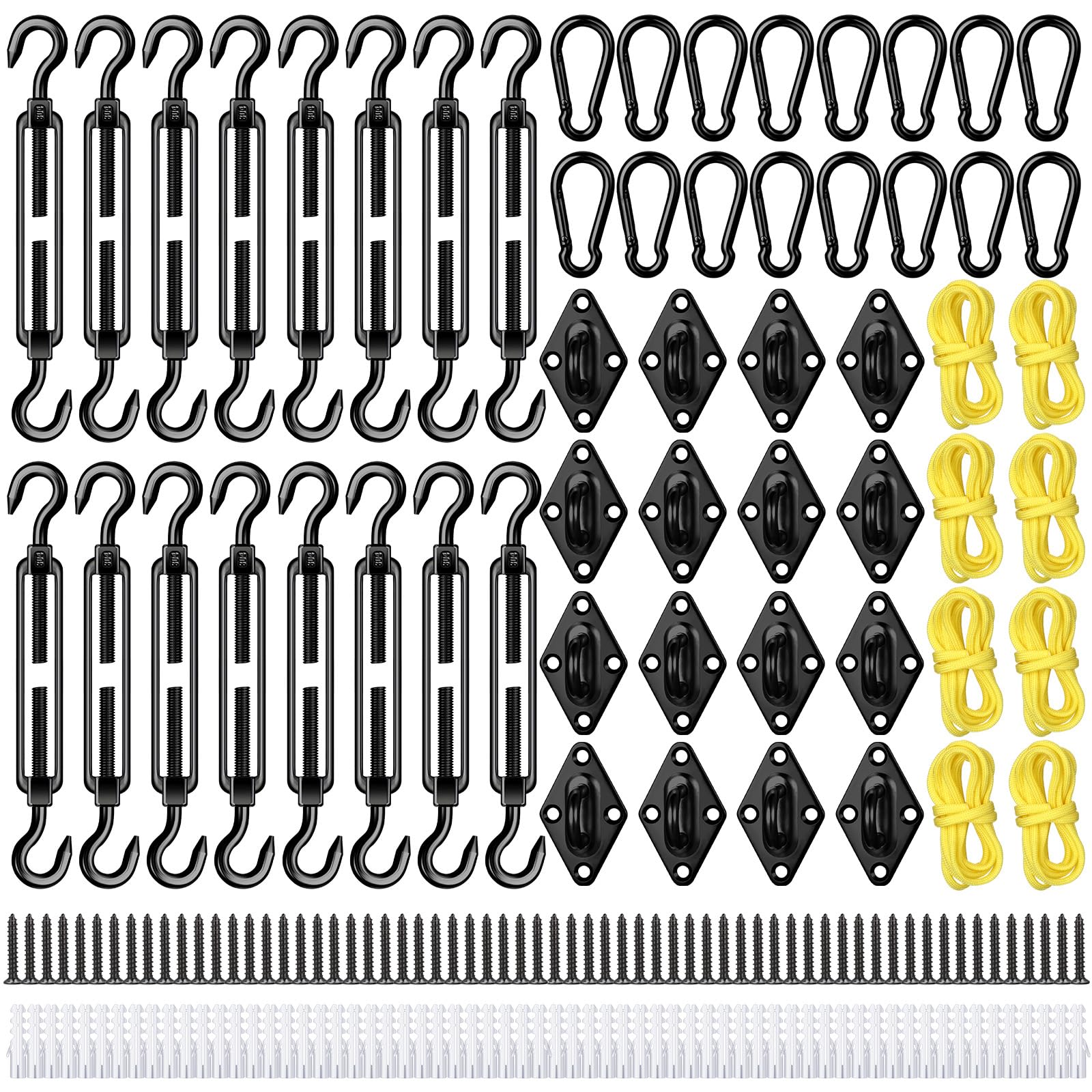 Tandefio 184 Pcs Sun Shade Sail Hardware Kit Heavy Duty Anti Rust Retractable Stainless Steel Outdoor Shade Sail for Triangle Re