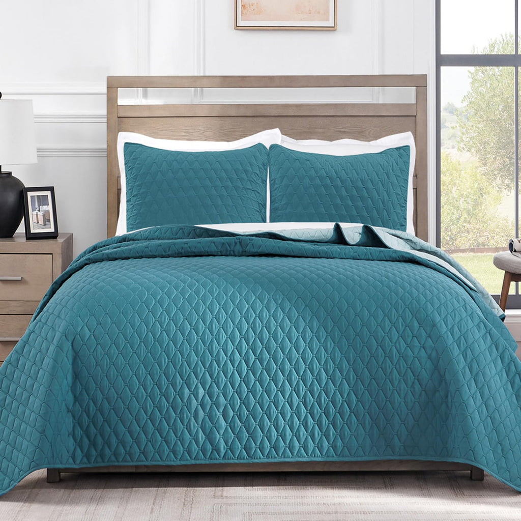 Exclusivo Mezcla Ultrasonic Reversible Full Queen Quilt Bedding Set With Pillow Shams, Lightweight Quilts Queen Size, Soft Bedsp