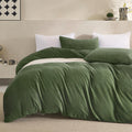 Jellymoni Green Velvet Duvet Cover King Size - Ultra Soft Flannel Comforter Cover, 3-Piece Luxury Fluffly Duvet Cover With 8 Cor