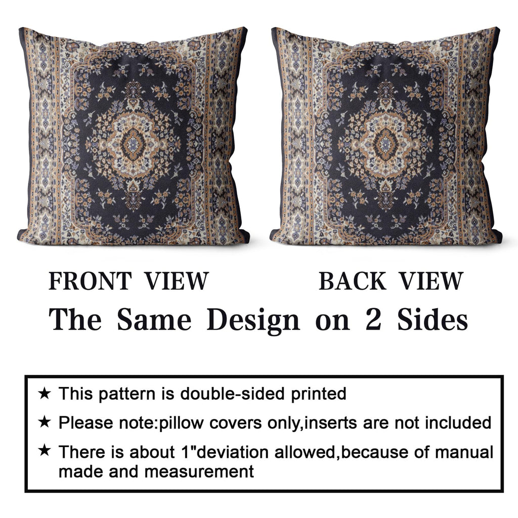 Snycler Boho Throw Pillow Covers 18X18 Inch Set Of 2 Black Medallion Border Area Rug Double Sided Pattern Cotton Soft Pillow Cas