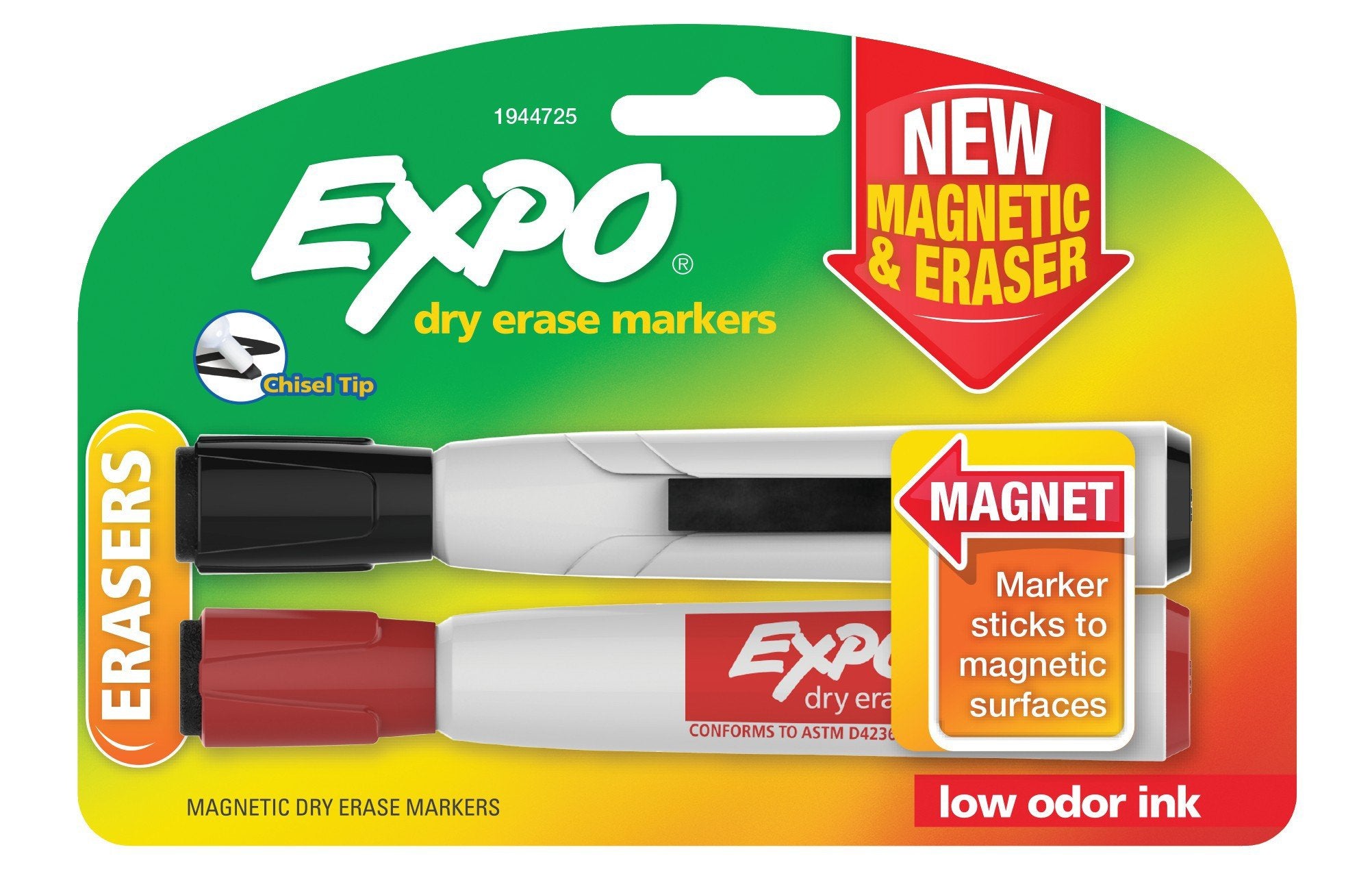 Expo Magnetic Dry Erase Markers With Eraser, Chisel Tip, Assorted, 2-Count