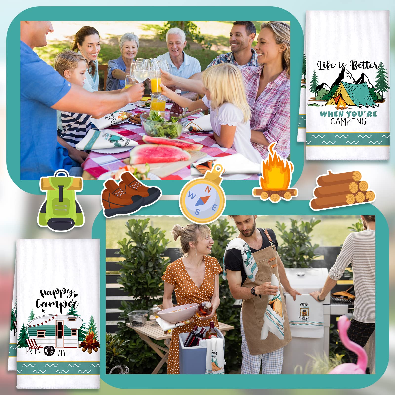 Set Of 6 Camping Kitchen Towels White Absorbent Dish Towels Bonfire Tent Car Tea Towels 24 X 16 Inches With Funny Sayings Novelt
