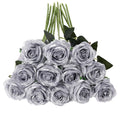 Tifuly Silver Roses Artificial Flowers -12Pcs Realistic Single Long Stem Fake Silk Roses Bouquet for Party Home Wedding Centerpi