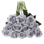 Tifuly Silver Roses Artificial Flowers -12Pcs Realistic Single Long Stem Fake Silk Roses Bouquet for Party Home Wedding Centerpi
