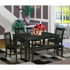 East West Furniture WENO6D-BLK-W 6 Piece Kitchen Set Contains a Rectangle Room Table with Butterfly Leaf and 4 Dining Chairs with a Bench, 42x60 Inch