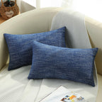 Decoruhome Decorative Throw Pillow Covers 12X20 Set Of 2, Lumbar Farmhouse Pillow Covers, Chenille Soft Pillow Covers For Couch Sofa Bed, Navy Blue