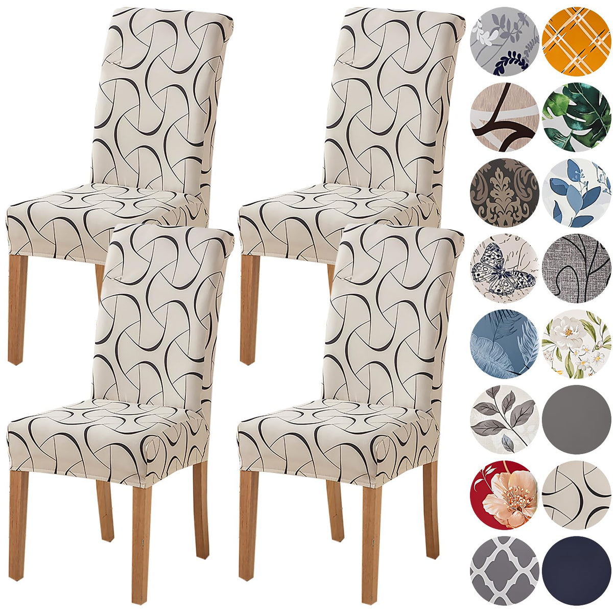 Hzdhclh Beige Chair Covers For Dining Room Set Of 4,Stretch Spandex Parsons Chair Slipcover 4 Pack,Washable Anti-Dust Chair Seat