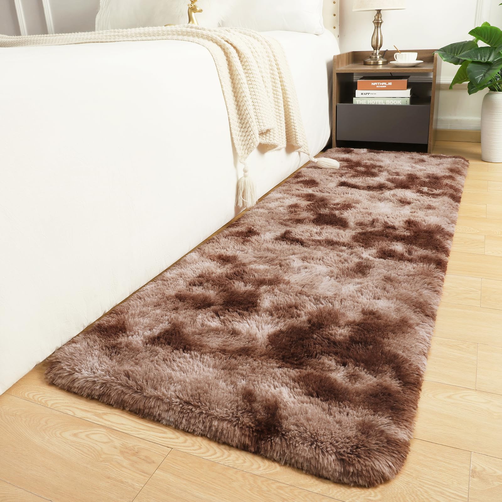 DETUM Brown Bedroom Rug 2X6 Runners Fluffy Area Rugs for Hallyway Entryway Kitchen Bedside Soft Kids Room Rugs Furry and Washabl