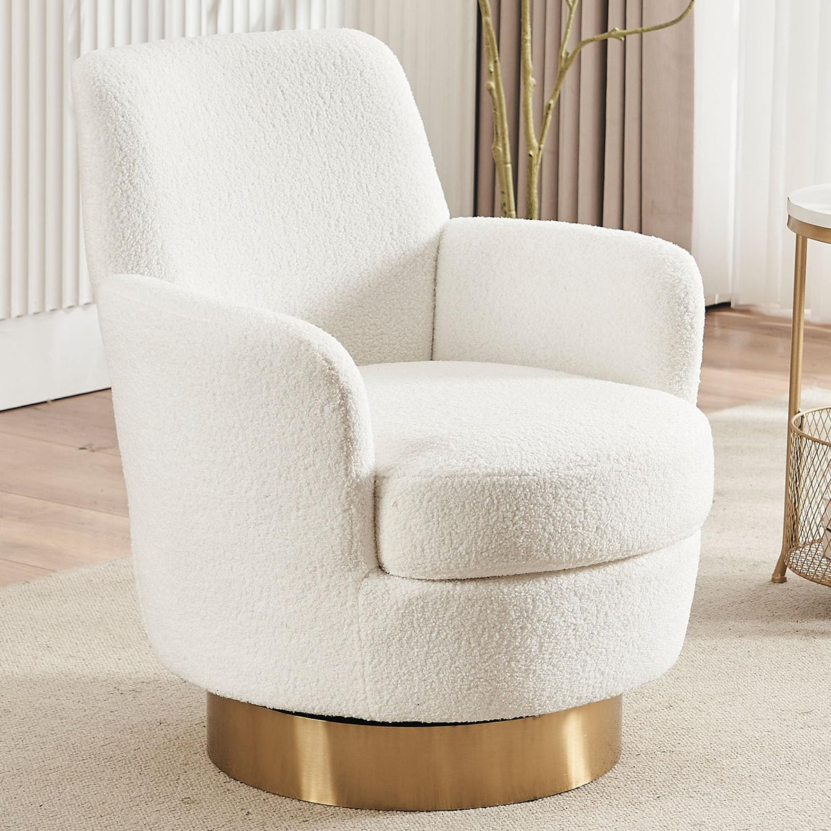 Luckhao Swivel Barrel Chair,Modern Comfy Teddy Upholstered Round Swivel Accent Chairs With Tall Backrest,360 Degree Single Sofa