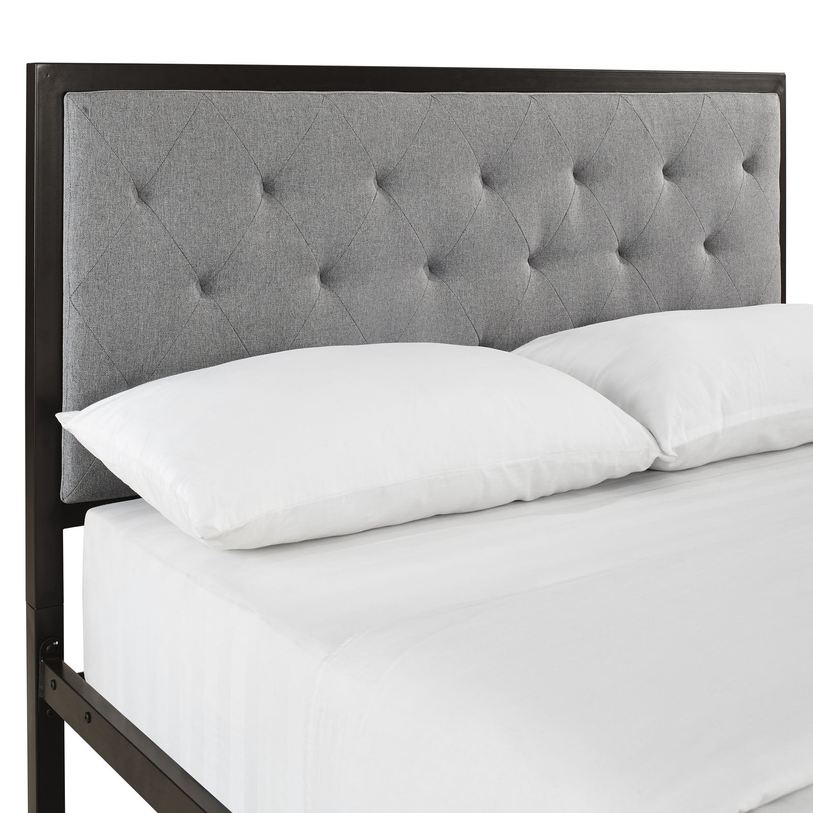 Modway Mia Upholstered Brown Beige Tufted Platform Bed with Metal Slat Support in Full