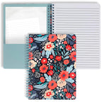 Steel Mill & Co Cute Red/Blue Mini Spiral Notebook, 8.25' X 6.25' Journal With Durable Hardcover And 160 Lined Pages, Folk Flo