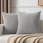 Kevin Textile 2 Packs Light Grey Decorative Throw Pillow Covers 26X26 Inch For Living Room Couch Bed Sofa Rustic Farmhouse Boho Home Decor Soft Striped Corduroy Square Cushion Case 66X66 Cm