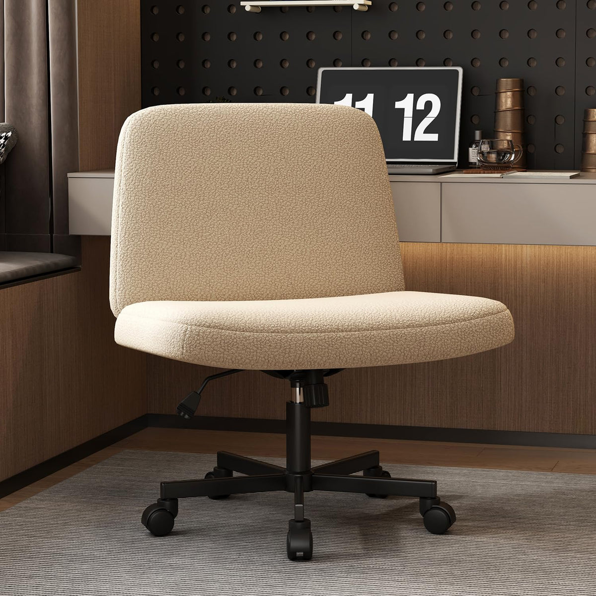 Armless Criss Cross Chair Comfy Office Chair Home Office Desk Chair Computer Chair Vanity Chair For Bedroom, Makeup Room, Living