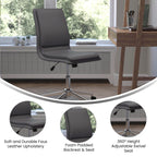 Flash Furniture Madigan Task Office Chair - Luxurious Gray Leathersoft Upholstery - Padded Mid-Back And Seat - Height Adjustable Chrome Base - Armless